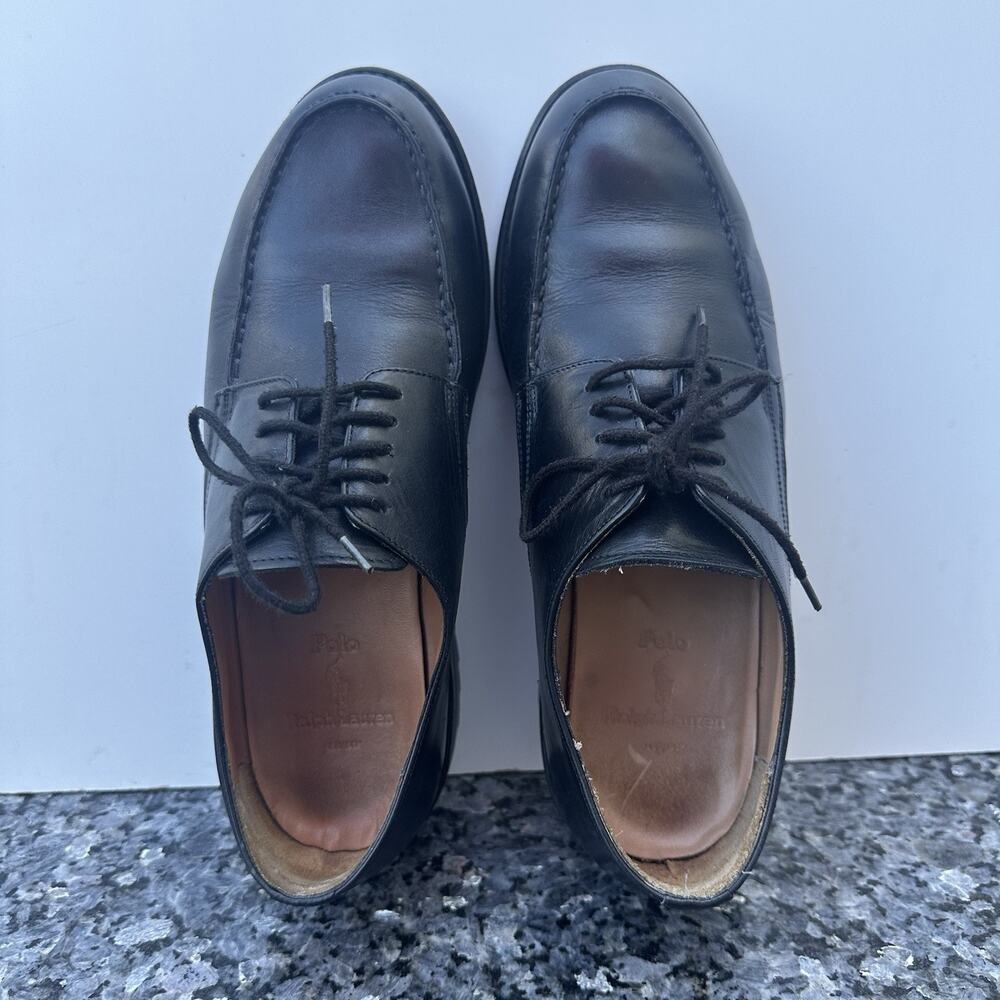 Ralph Lauren Polo Oxfords Leather Black Lug Sole Apron Toe Casual Size 9.5 D